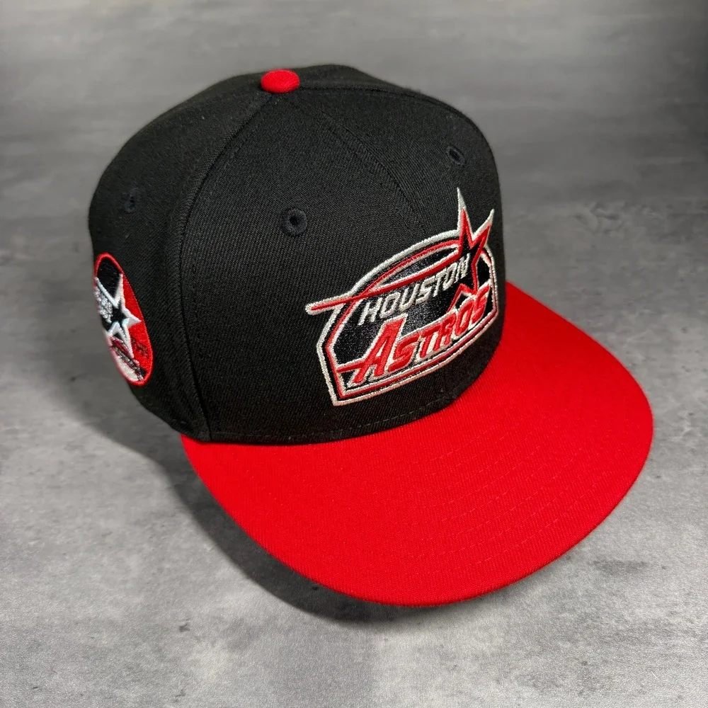 Hat Club Houston Astros New‎ Era Cap 7 1/4 Black Red Silver Metallic Side Patch
